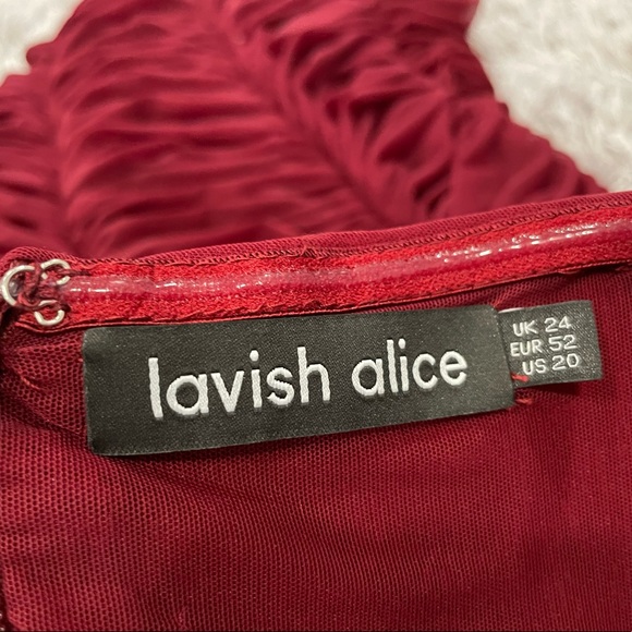 Lavish Alice Mesh Corset Midi Dress Burgundy US 20 - Picture 6 of 10